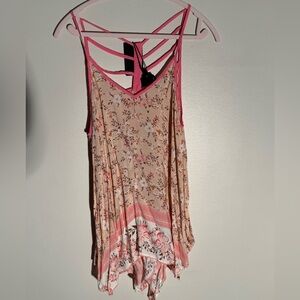 Light Pink Floral Strappy Women's Camisole with Contrast Trim